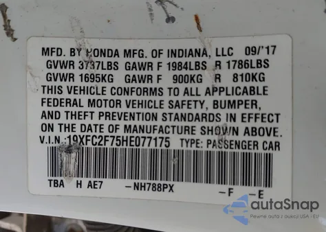 2017 Honda Civic Ex из США, поврежденный, VIN 19XFC2F75HE077175